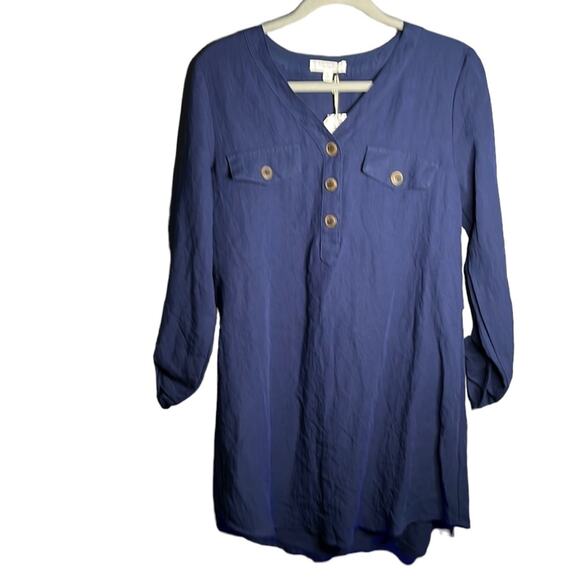 Day to Day Navy Blue Button Down Tunic Size Small - Picture 1 of 11